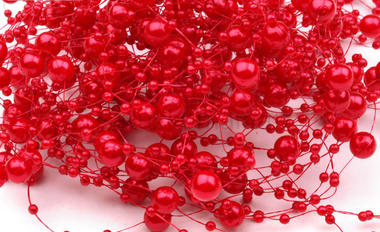 Perličky na silikóne 7 mm / 130cm červená