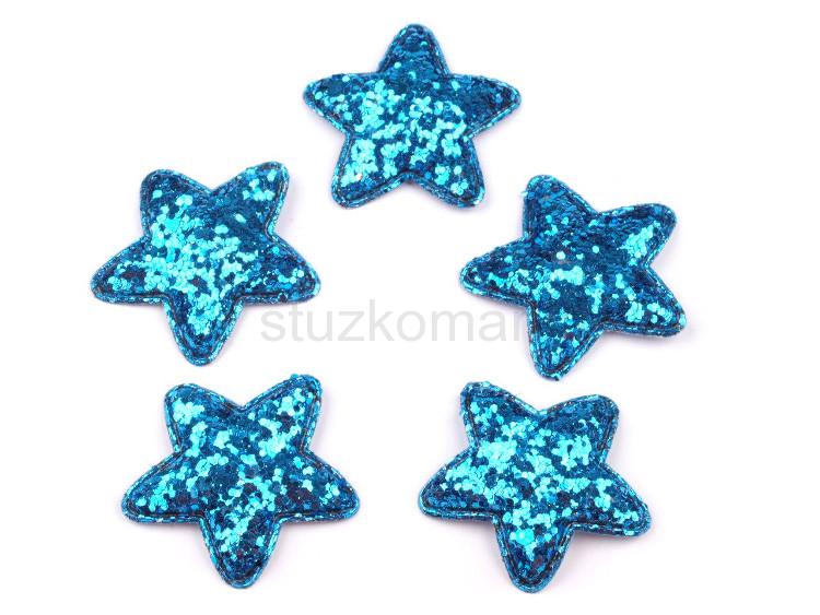 Vianočná hviezda  35 mm s flitrami modrá