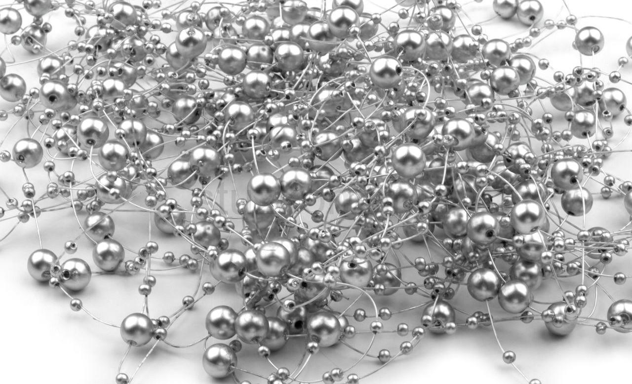 Perličky na silikóne 7 mm / 130cm strieborná