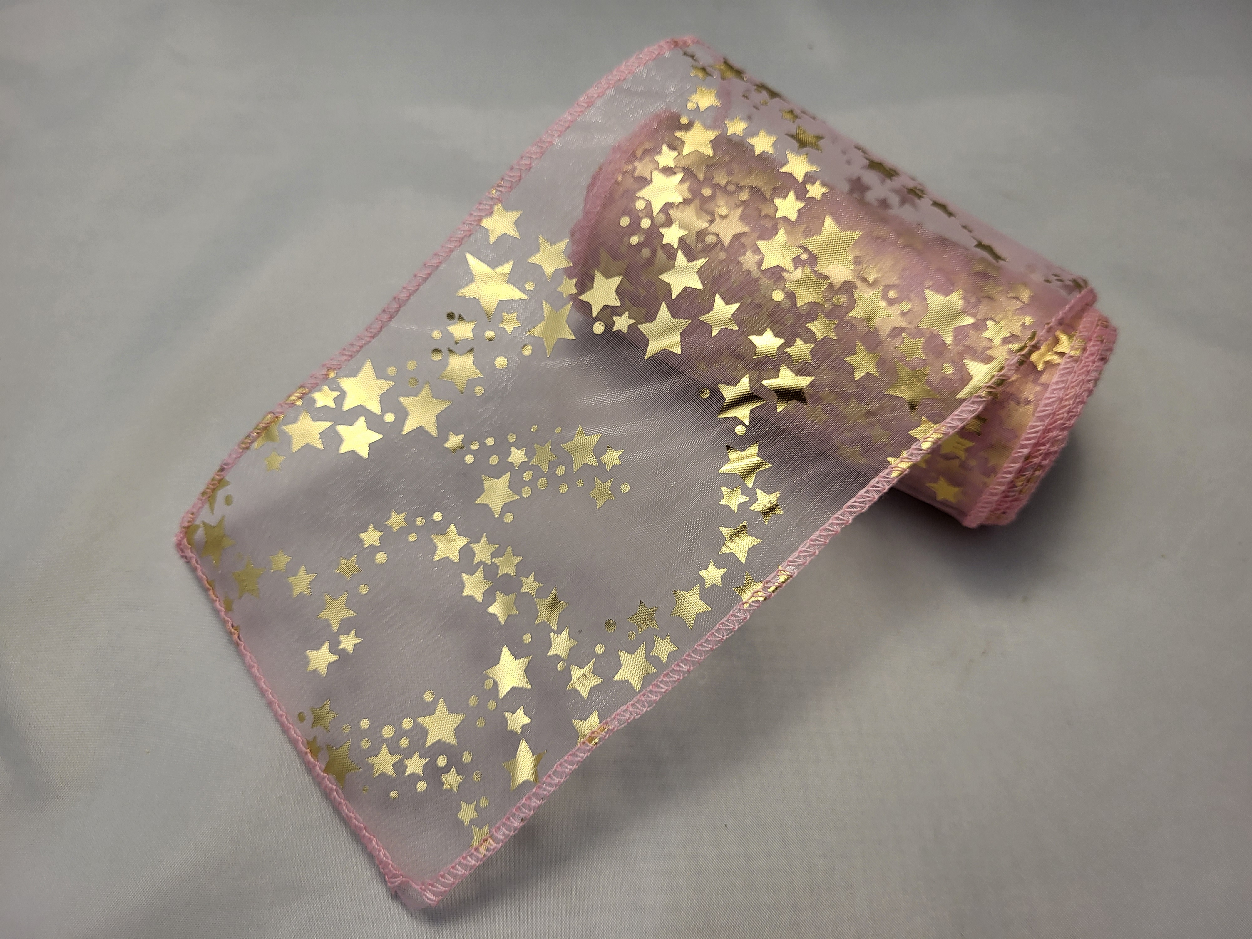 Organza 12 cm hviezdičky ružová zlatá LK
